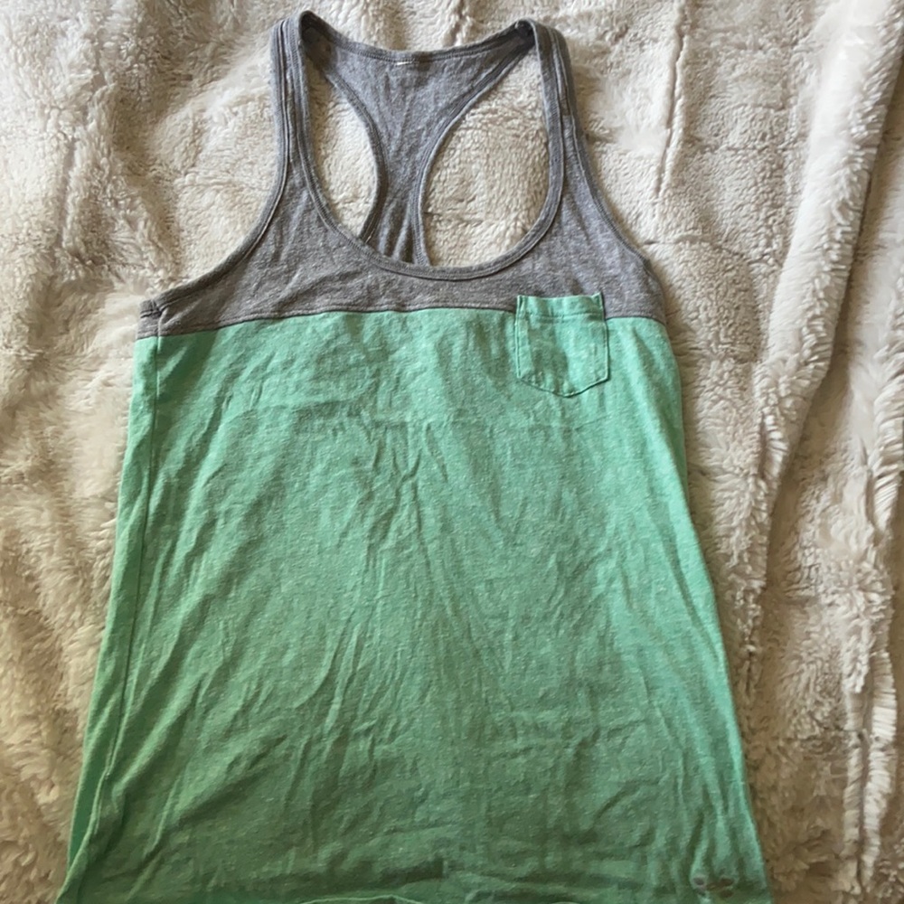 racer back gray and teal tank